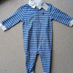 Polo by Ralph Lauren Kids Blue and White Striped Footie